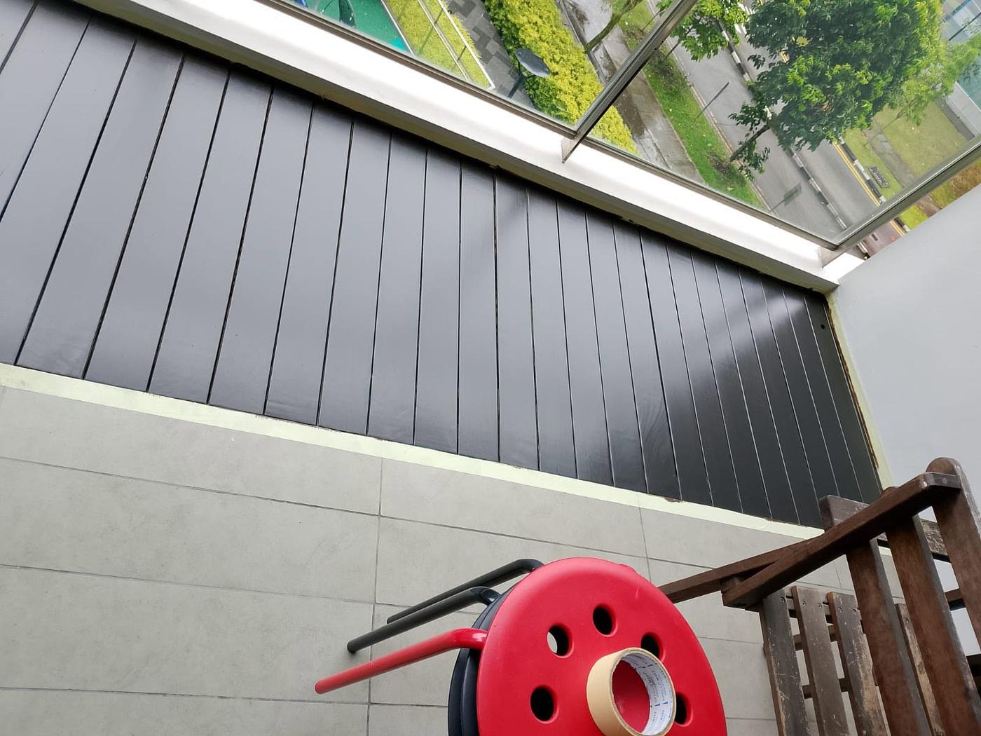 Condo balcony deck dark stain